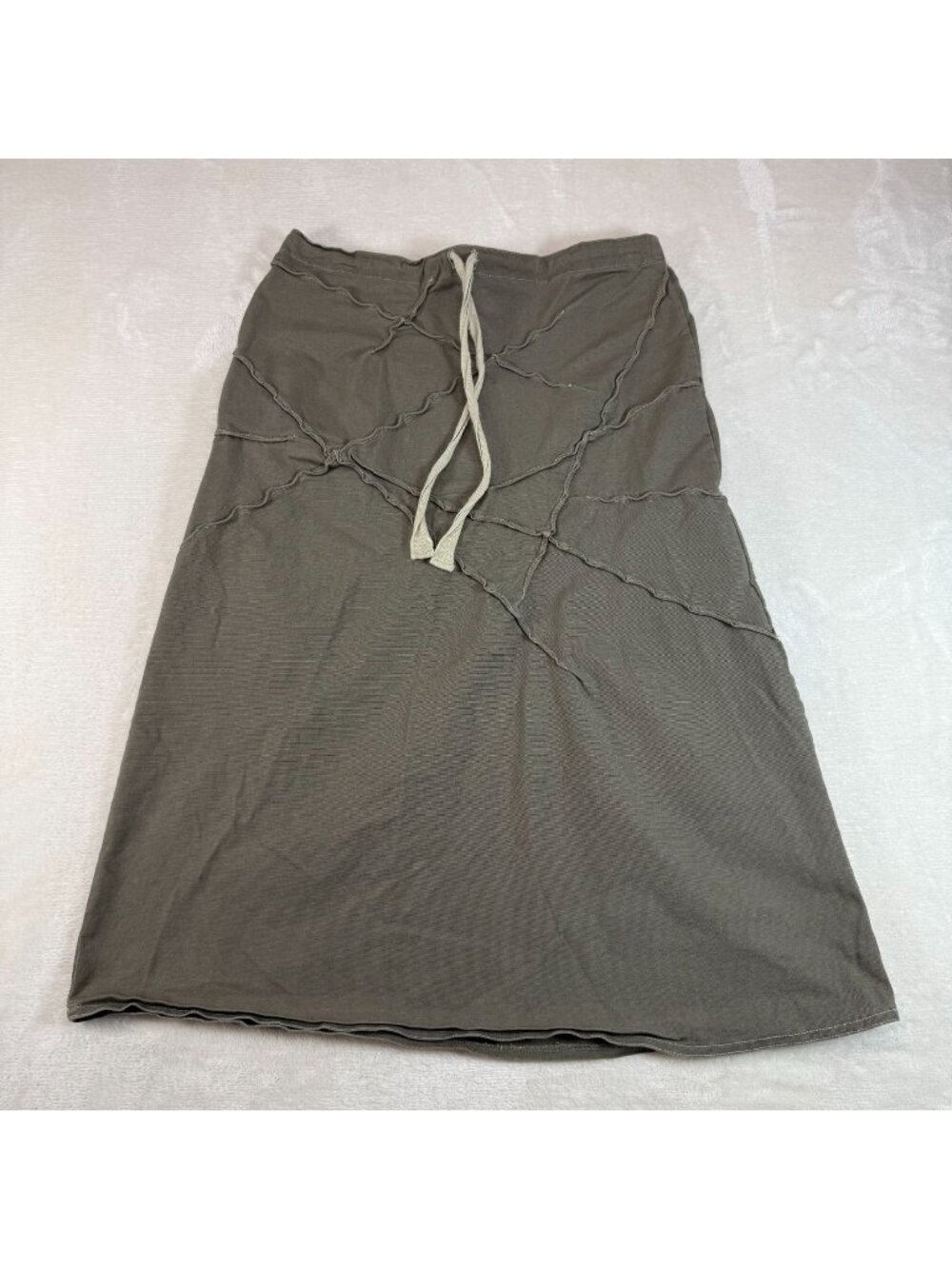 Neesh By DAR Olive Green Seam Detail A-Line Skirt Small Drawstring Boho Hippie